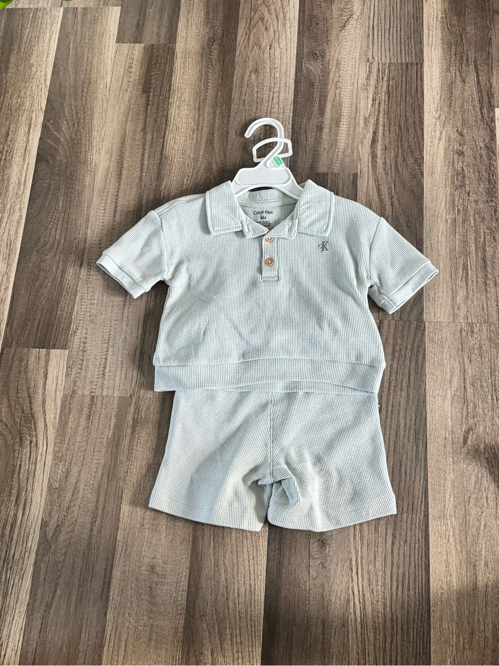 Calvin Klein Light Blue Waffle Knit Polo & Shorts Set